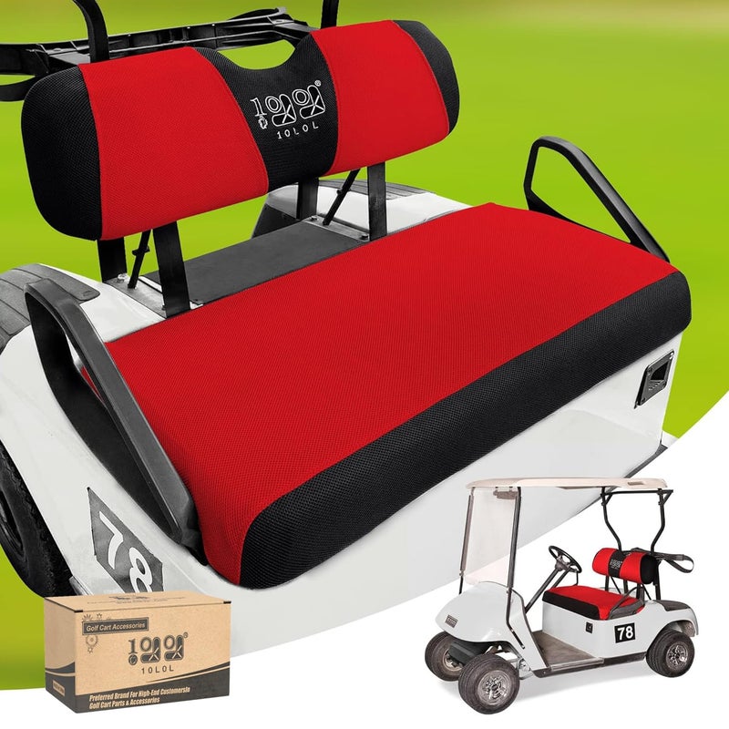 10L0L طقم أغطية مقاعد عربة الجولف 10L0L - تناسب عالمي لمقاعد EZGO TXT/RXV الأمامية | قماش شبكي قابل للتنفس | تركيب سهل | أحمر وأسود (لا حاجة للدبابيس) - Image 1